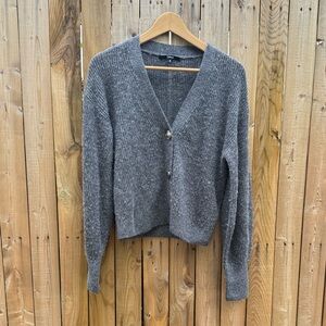 Quince Gray Ribbed V-Neck Button Cardigan